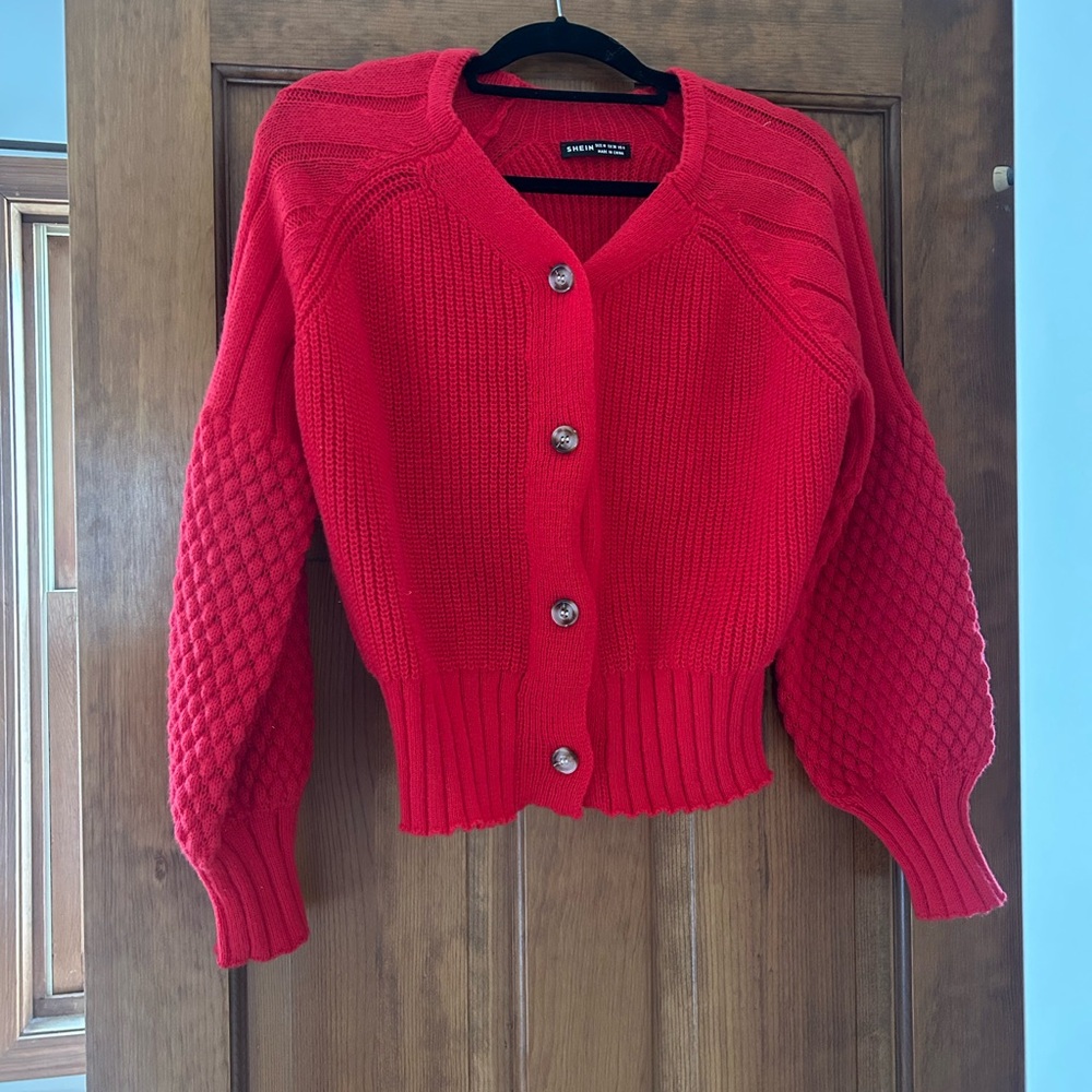 SHEIN Red Textured Cardigan